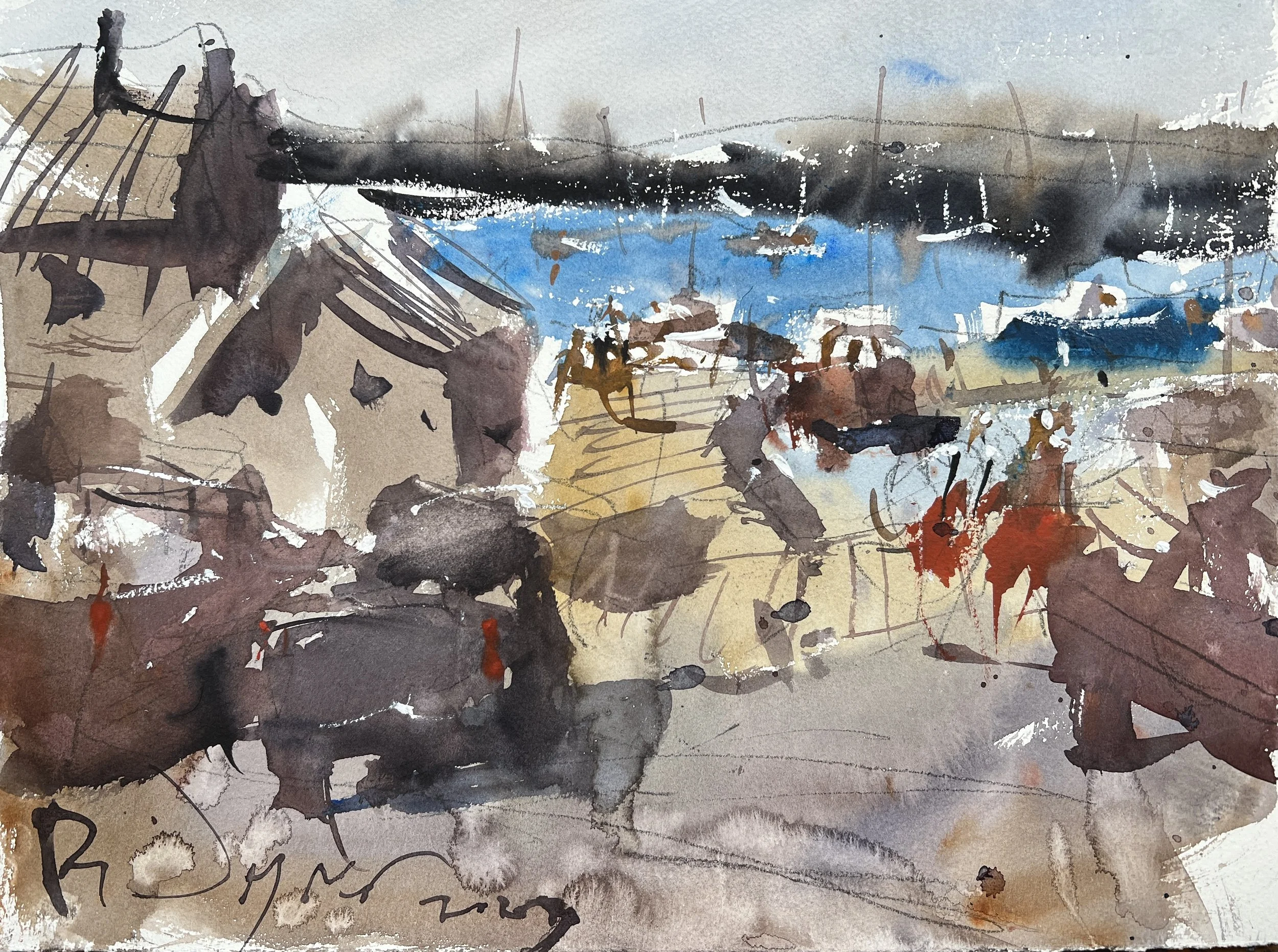 Loose watercolor coastal landscape painting