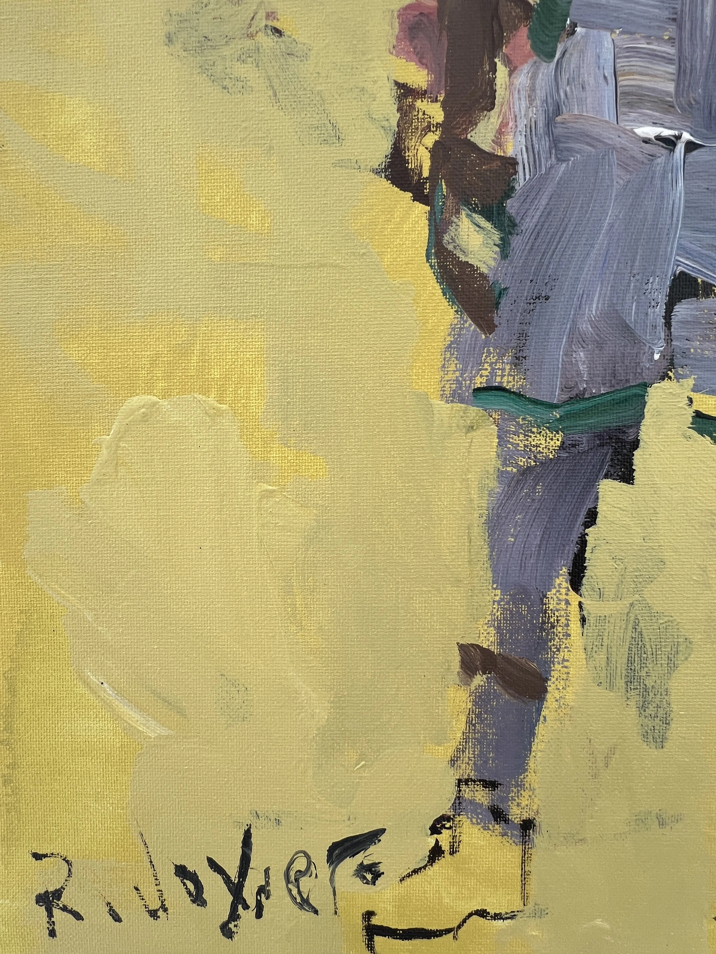 Texture detail of Giannis Milwaukee Bucks original acrylic painting by Robert Joyner, 20x16 canvas, loose expressive basketball art