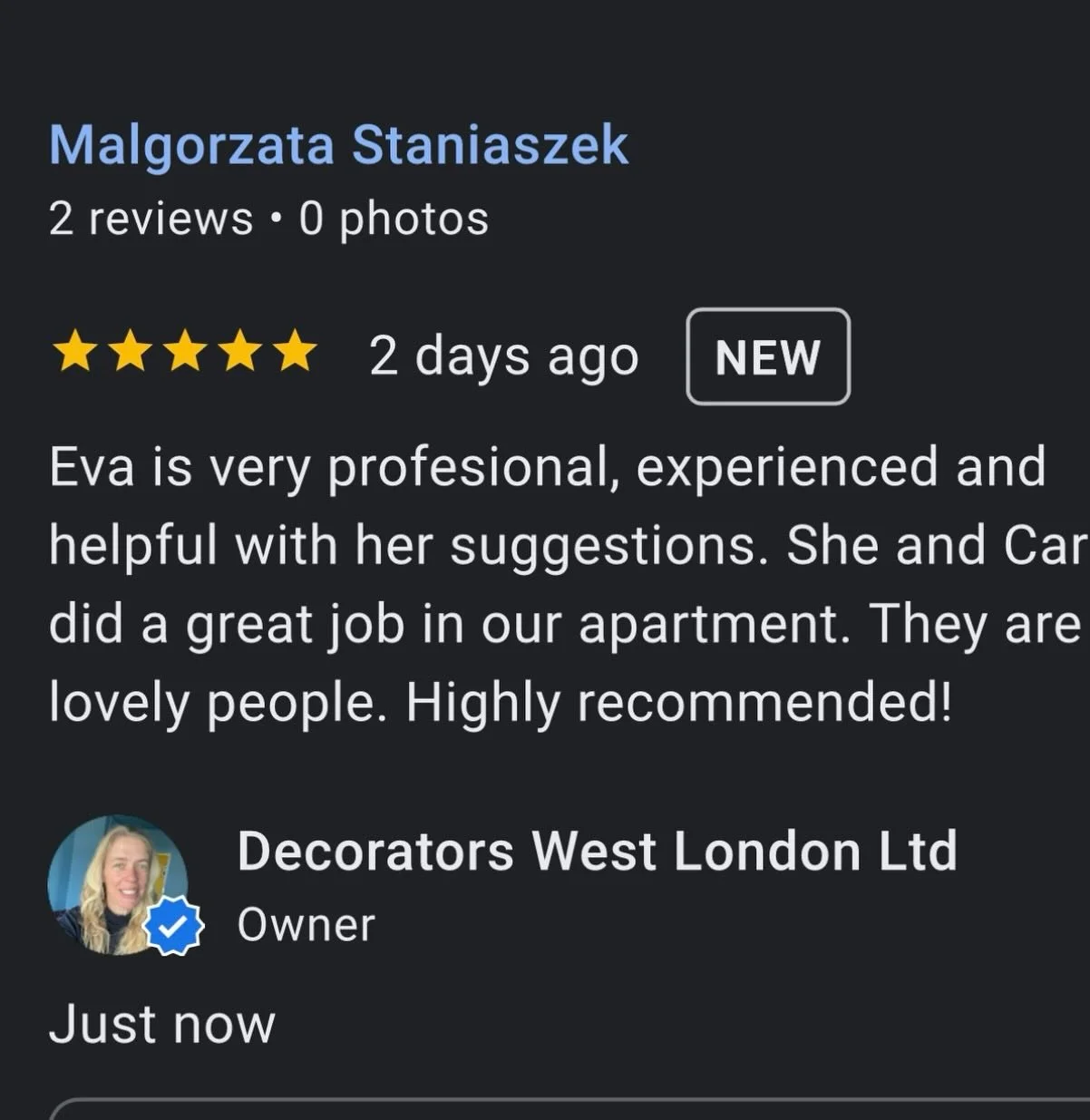 Lovely feedback will add it to my new website. 

#NottingHillHomes
#NottingHillInteriors
#WestLondonInteriors
#LondonLuxuryHomes
#HighEndDecorating
InteriorFinishing
ProfessionalDecoratorsLondon
DetailDrivenDesign
AgencyApproved
ReadyForMarket
Refine