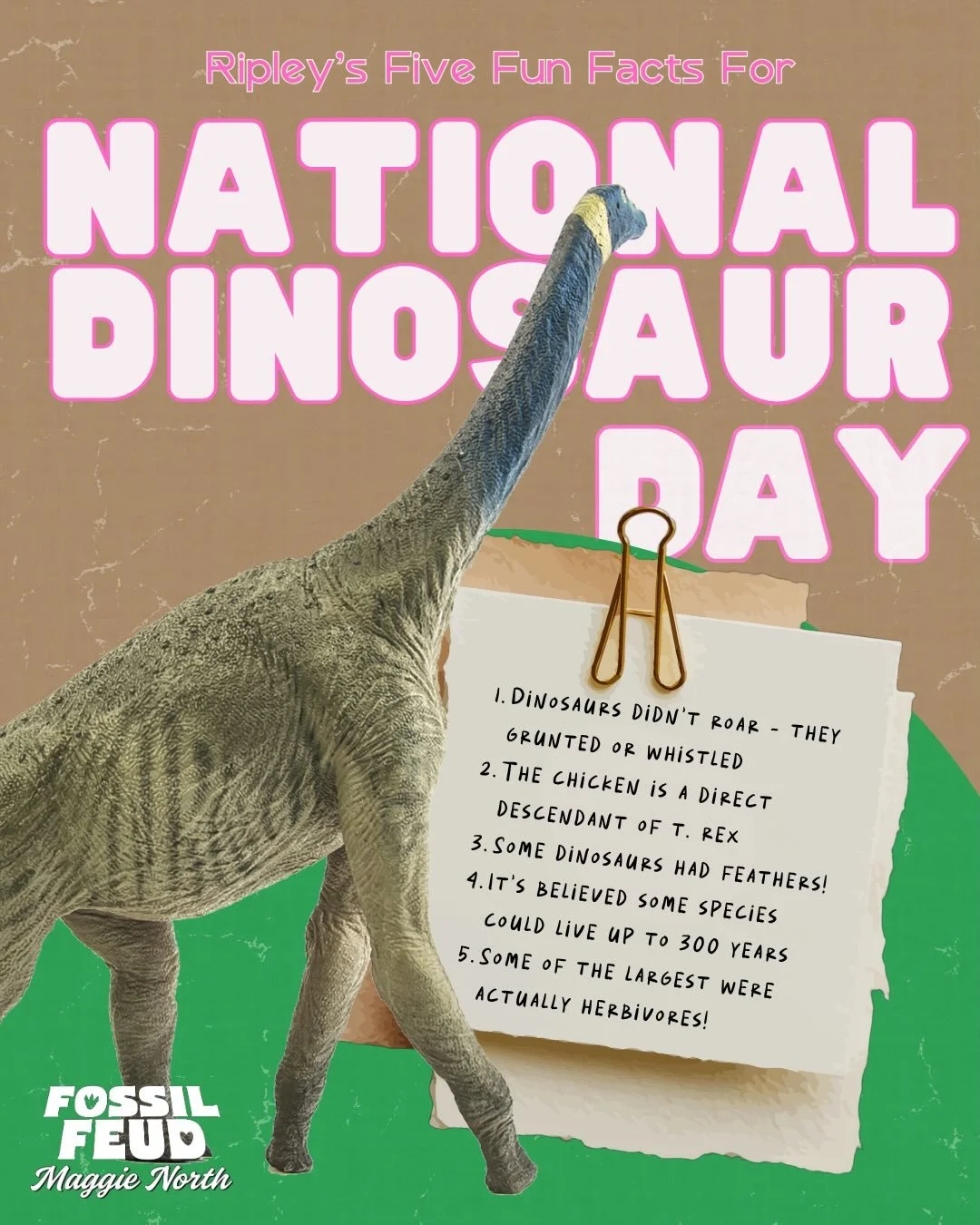 HAPPY NATIONAL DINOSAUR DAY 💚🩷💚🩷💚 or, if you&rsquo;re Ripley Adams, happy ordinary Monday on the dig site lol 😂 I went to Drumheller, Alberta and visited the world-famous @royaltyrrell to research FOSSIL FEUD (highly, highly recommend talking y