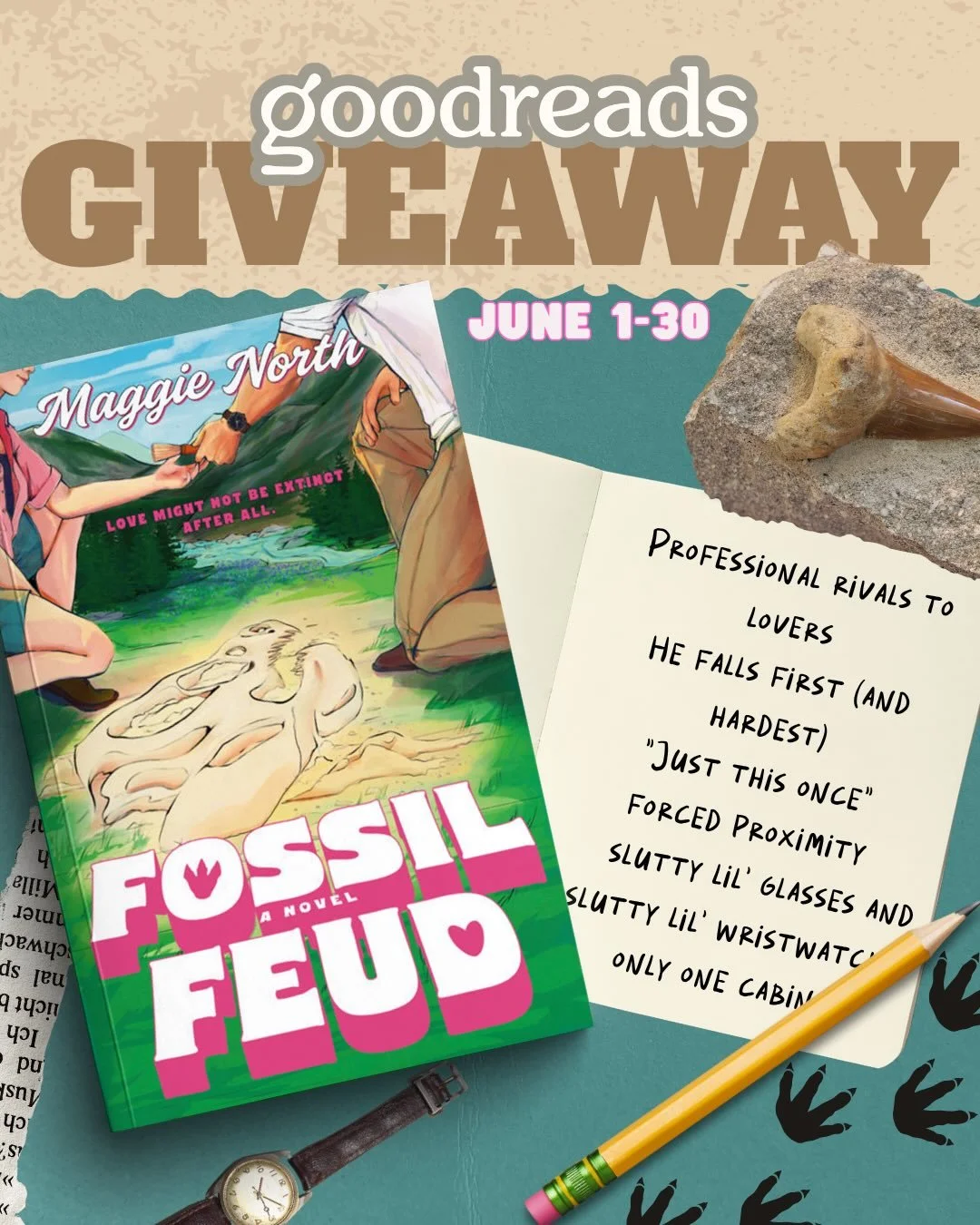 🚨 COLLECTOR&rsquo;S EDITION ALERT 🚨 okay it&rsquo;s the ARC of FOSSIL FEUD with the original cover but you could kick off summer by winning one of 50 paperbacks from our friends at Goodreads if you enter before June 30! (Clever Girl hat from @talea