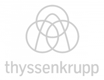 Das Bild zeigt das Logo der Firma Thyssenkrupp, bestehend aus mehreren überlappenden Kreisen und dem Firmennamen darunter.
