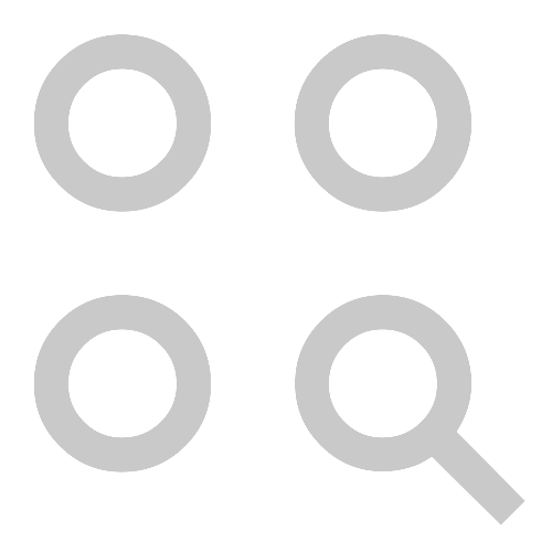 Vier schwarze Symbole, die vier Kreise mit einer Lupe in der unteren rechten Ecke zeigen.