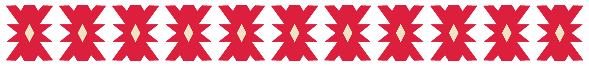 A repeating pattern of stylized pink and red flowers with white diamond shapes in the middle, arranged horizontally on a black background.