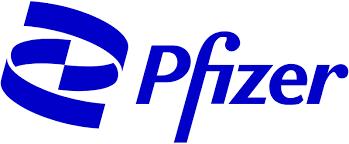 Pfizer logo in blue on a white background.