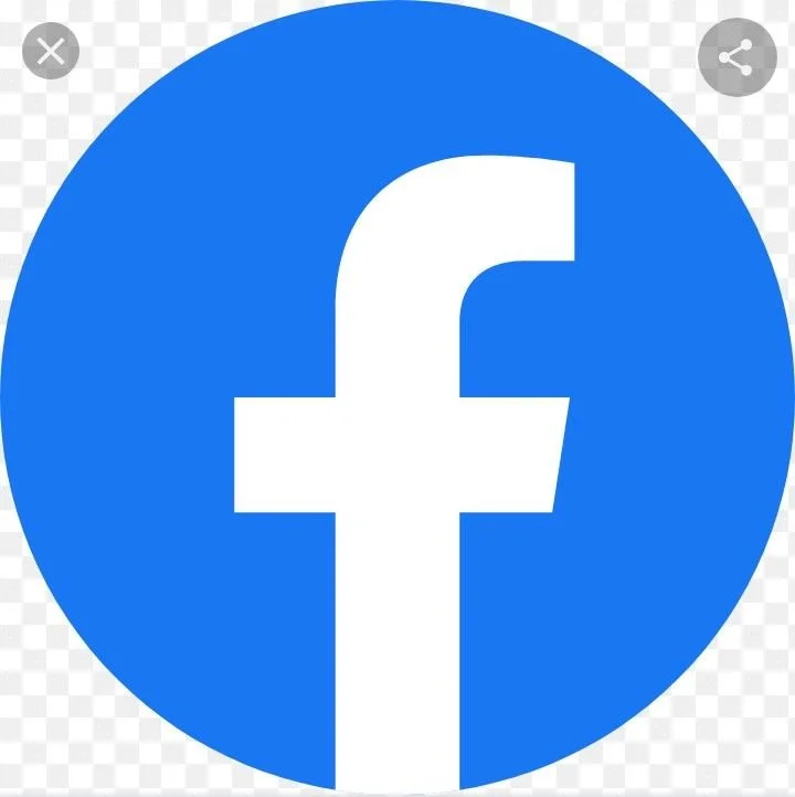 Facebook logo with a white lowercase 'f' on a blue circular background.