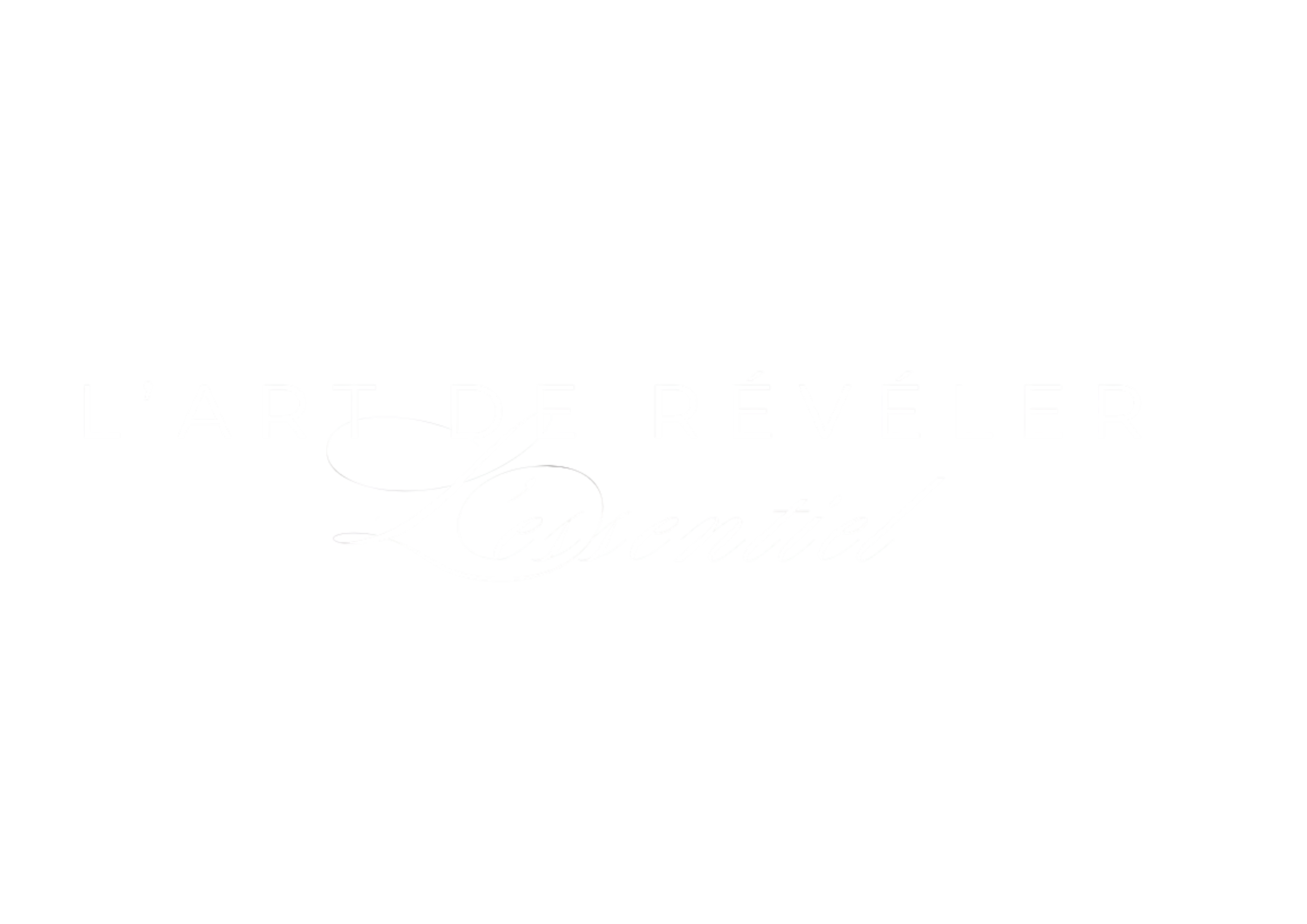 Texte déformé en style glitch : "L'Art de Révéler l'essentiel"