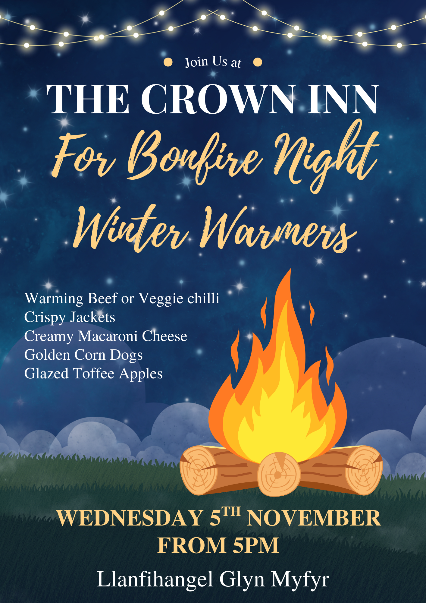 Blue and White Ilustrative Bonfire Winter Night Flyer.png
