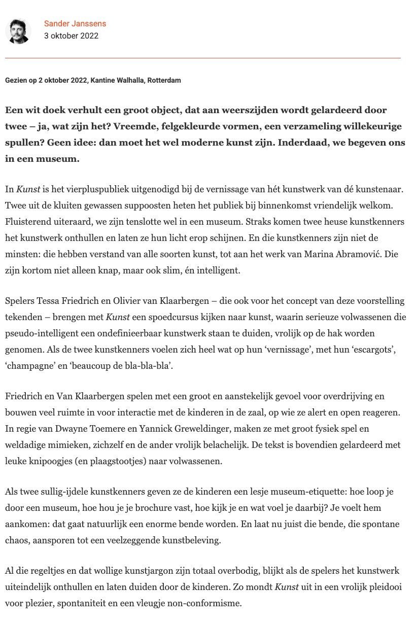 Artikel met titel, datum, en afbeelding van een persoon, geschreven in het Nederlands.