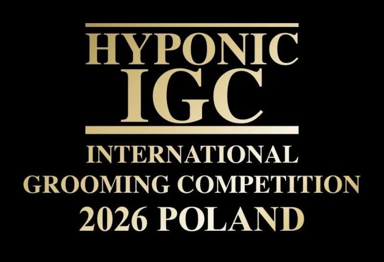 Text on black background reads 'Hyponic IGC International Grooming Competition 2026 Poland' in gold and white font.
