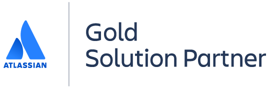 Logo of Atlassian with text 'Gold Solution Partner'