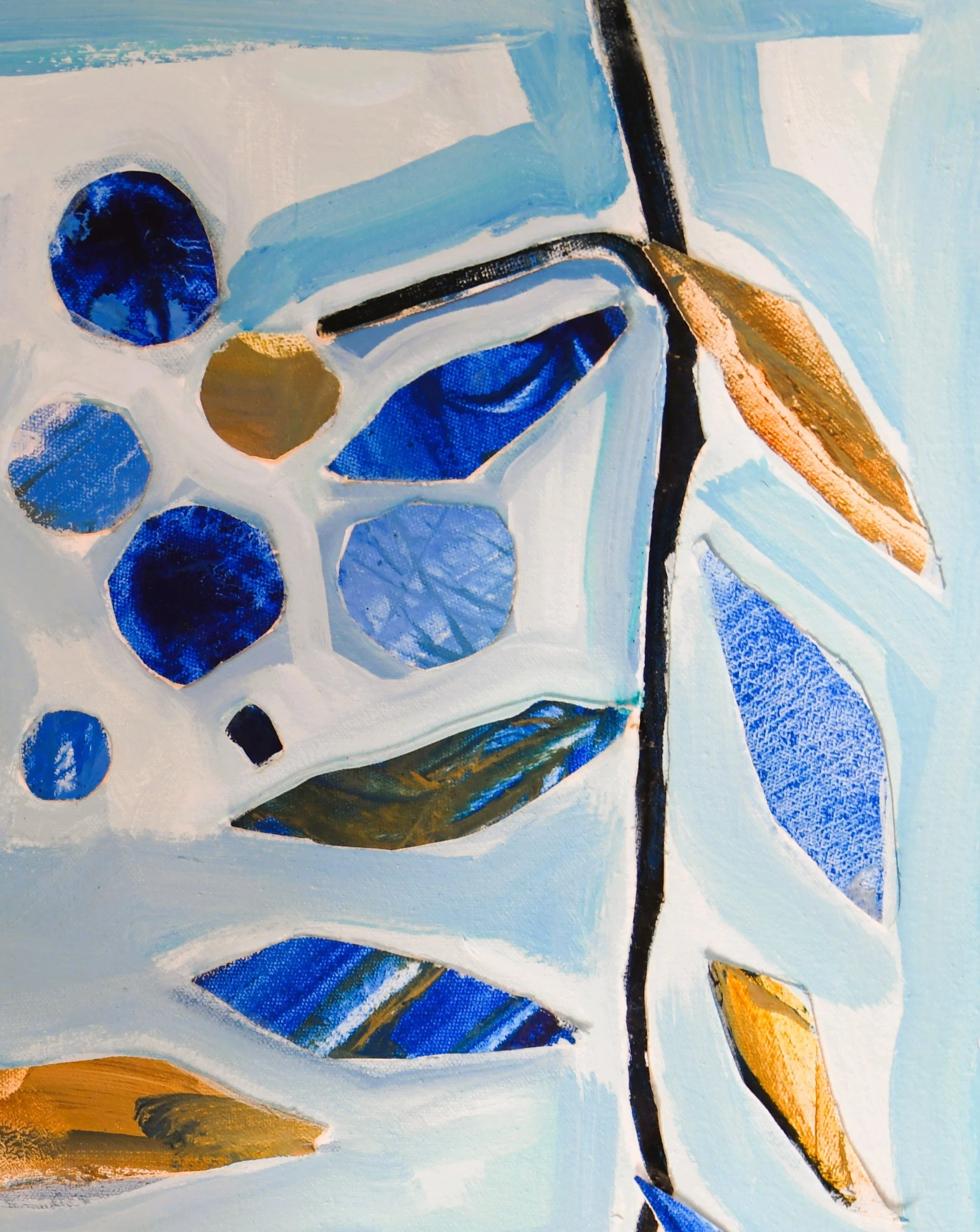 Intuitive art, collage, contemporary art, blue, coastal, Brisbane, Kylie Davidson, Oils.