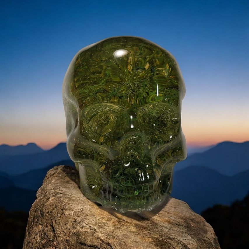 The Veridian Vessel
“Life always finds a way to bloom within the bone.”
The Veridian Vessel is a 1-of-1 original guardian, hand-cast in high-clarity artisan resin. Preserved within its walls is a lush, miniature ecosystem of wild forest mosses and an