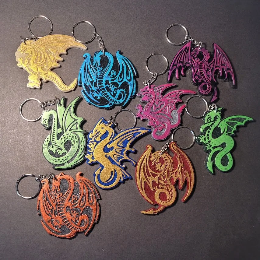 Hand-Poured Resin Dragon Guardian Keychains