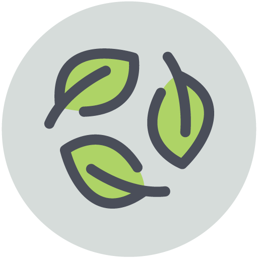 Grafik mit drei stilisierten grünen Blättern in einem Kreis