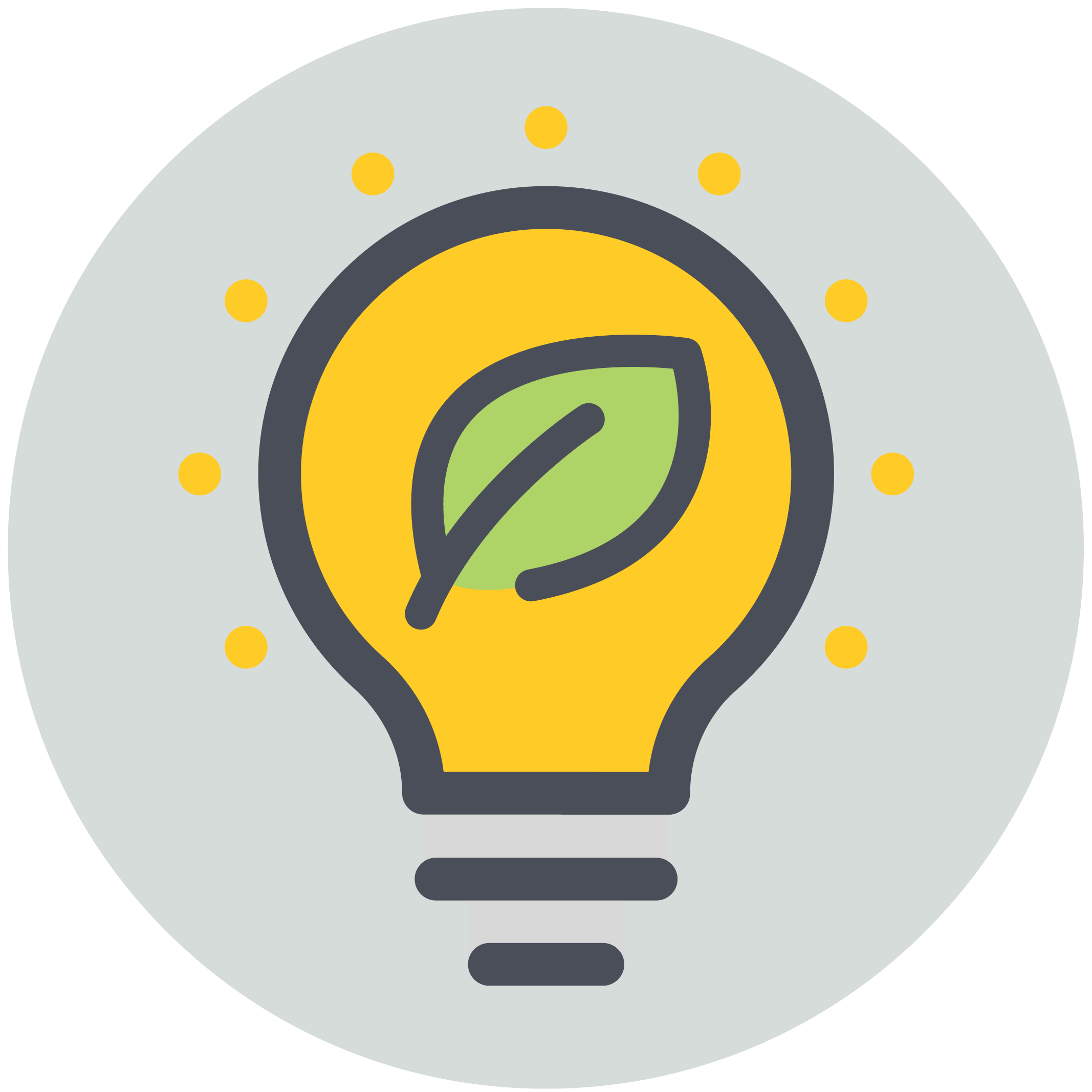 Symbol einer Glühbirne mit einem Blatt in der Mitte, umweltfreundliche oder nachhaltige Ideen, Energieeffizienz, grünes Denken.