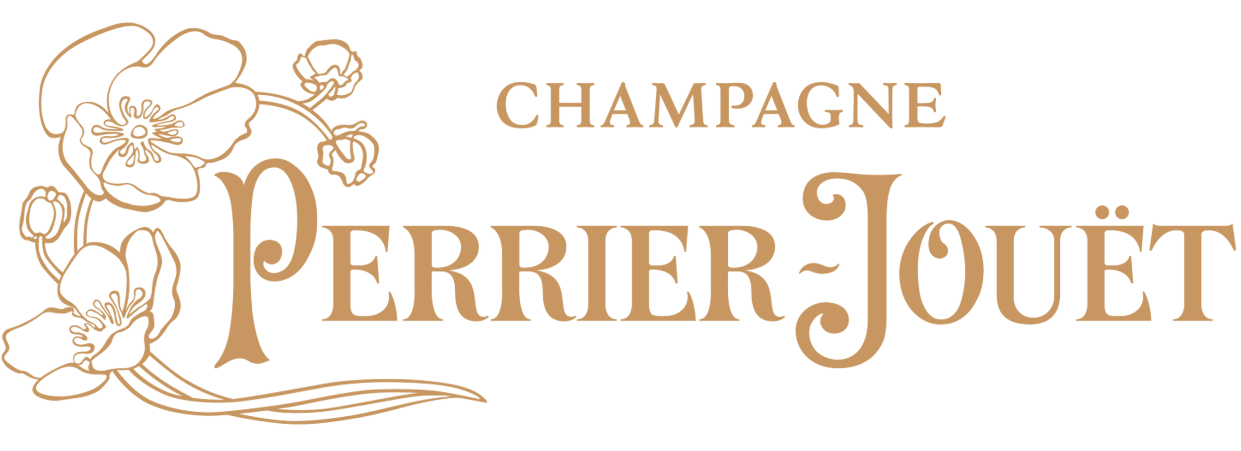 Logo of Champagne Perrier-Jouët featuring an illustration of flowers and the text "Champagne Perrier-Jouët" on a black background.