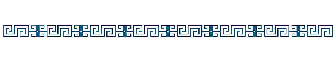 A decorative blue Greek key pattern border on a black background.