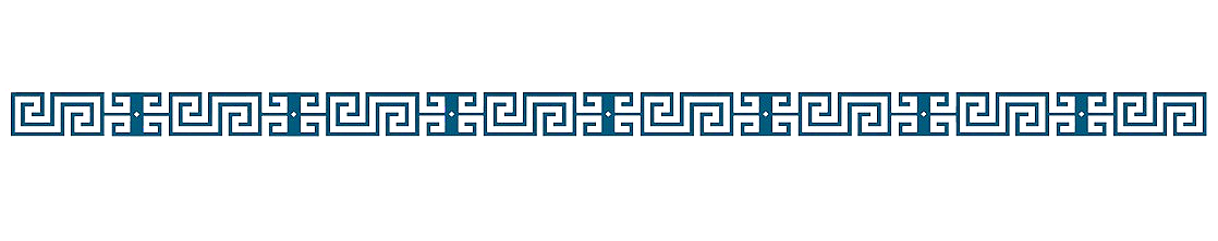 Blue geometric Greek key pattern border on a black background.