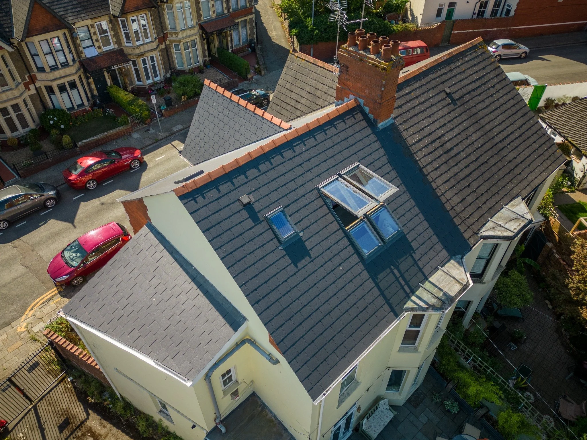 Velux loft conversion and full slate re-roof. A combination of four velux windows on the rear creating a fantastic feature internally that also floods the room with natural light. 

#loftconversion #loftconversionspecialists #conversion #project #tra