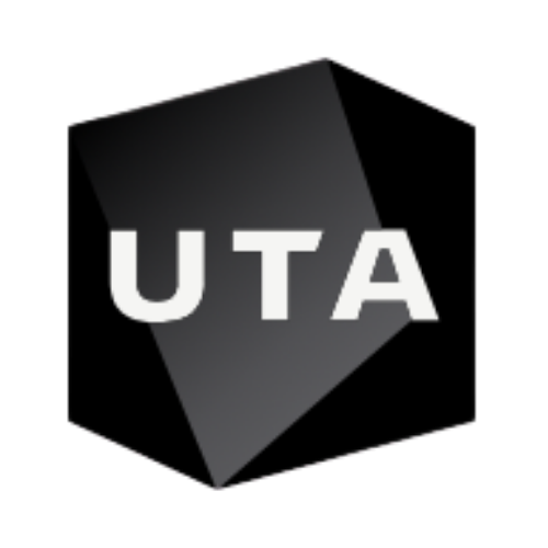 Logo with the letters 'UTA' on a 3D black cube.