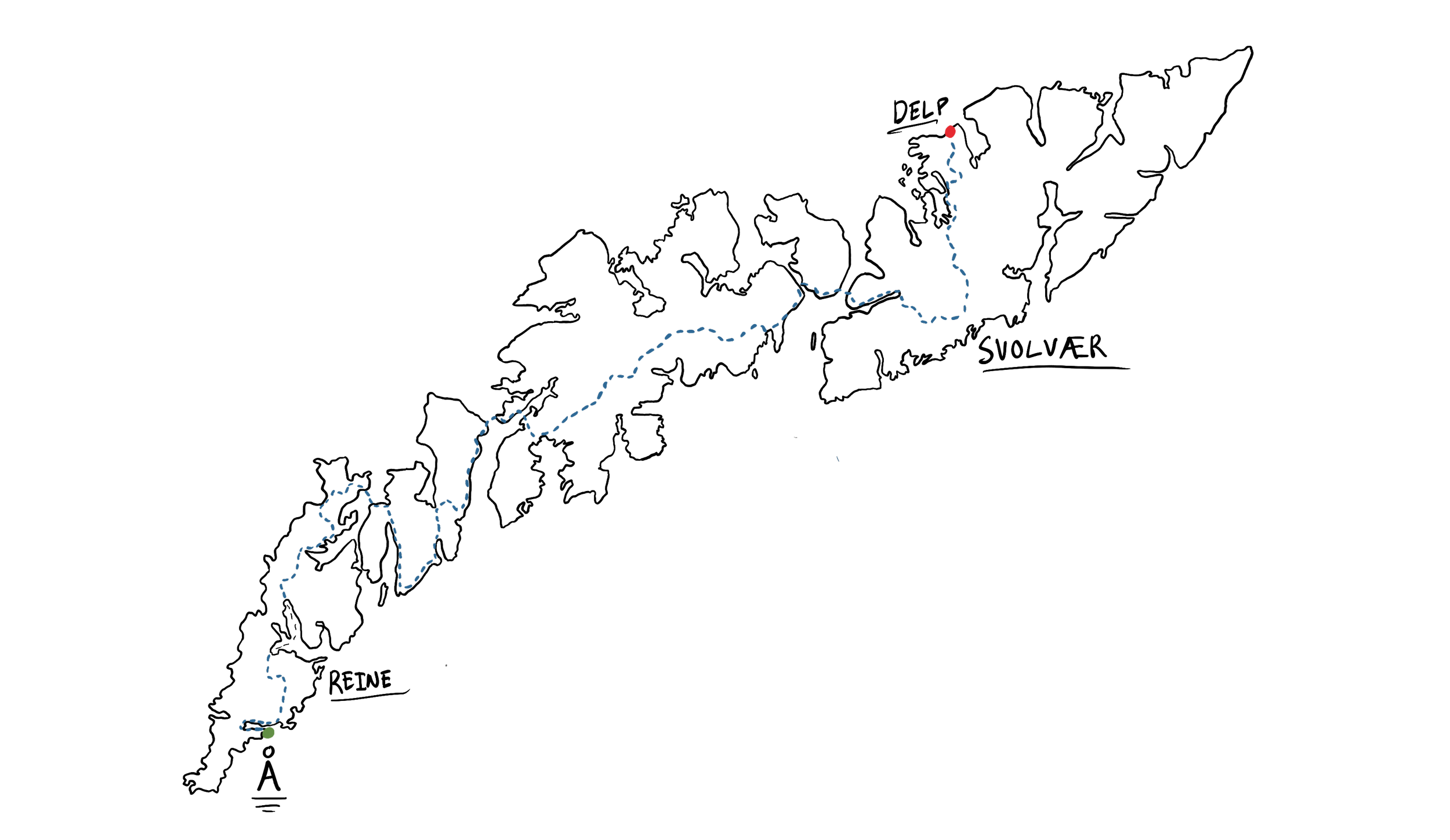 A dotted blue line track map of a route from a green starting point to a red ending point, with elevation profile below, showing changes in altitude throughout the route.
