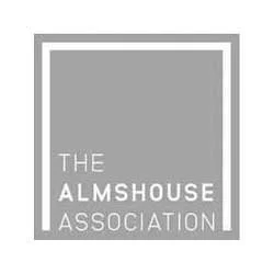 Logo of The Almshouse Association with grey background and white text