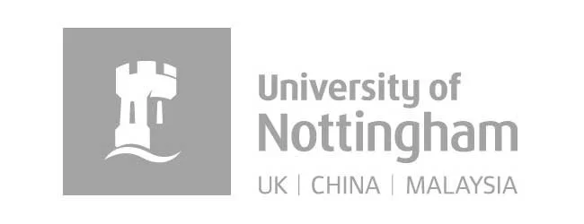 University of Nottingham logo with a castle tower icon and text indicating locations in UK, China, and Malaysia.