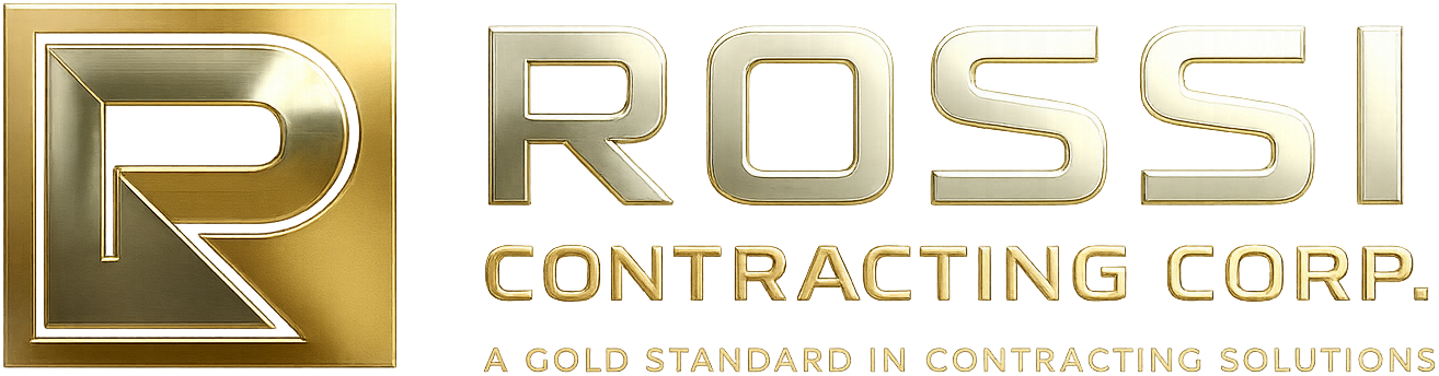 Logo of Cross Contracting Corp., featuring a large stylized gold letter 'R' and the company name in bold metallic letters.