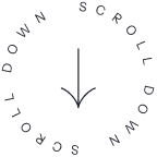 A circular graphic with a black background and white text.