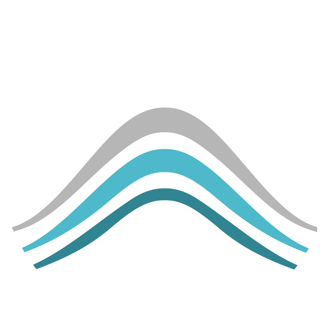 A graph with four overlapping curved lines in shades of gray and blue, set against a black background.