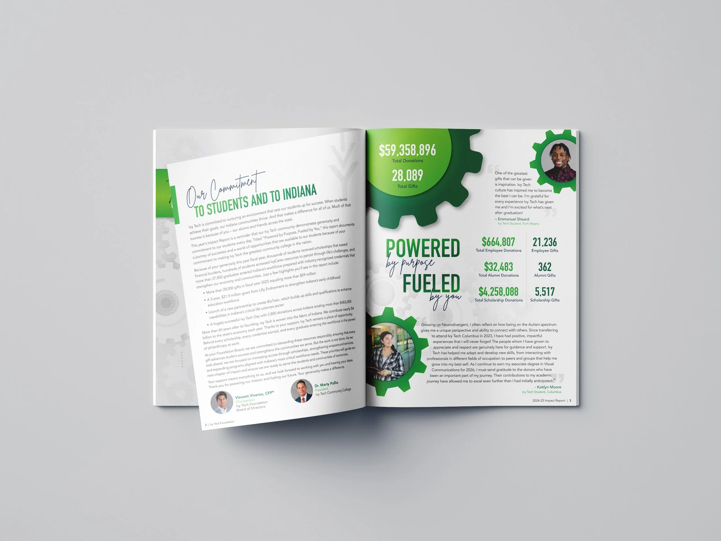 Ivy Tech Foundation Impact Report Highlight Spread - Indianapolis, Print Design
