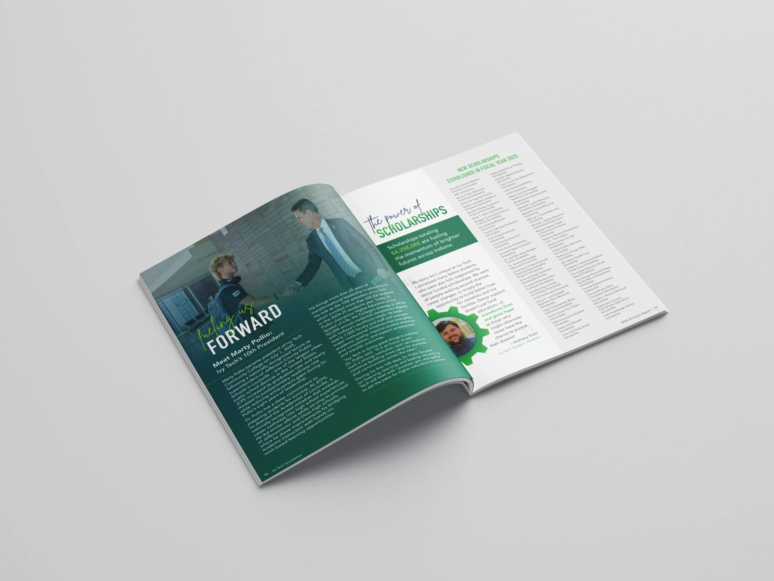 Ivy Tech Foundation Impact Report Editorial Spread - Indianapolis, Print Design