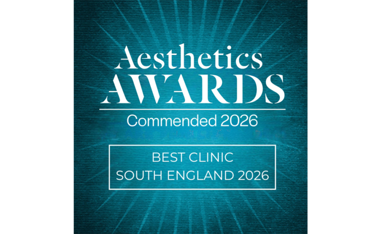 Award certificate for Aesthetics Awards 2026, Best Clinic South England 2026.