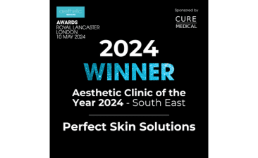 Award announcement for Aesthetic Clinic of the Year 2024, Perfect Skin Solutions, at the 2024 Oceanic Aesthetic Awards, London, sponsored by Cure Medical.