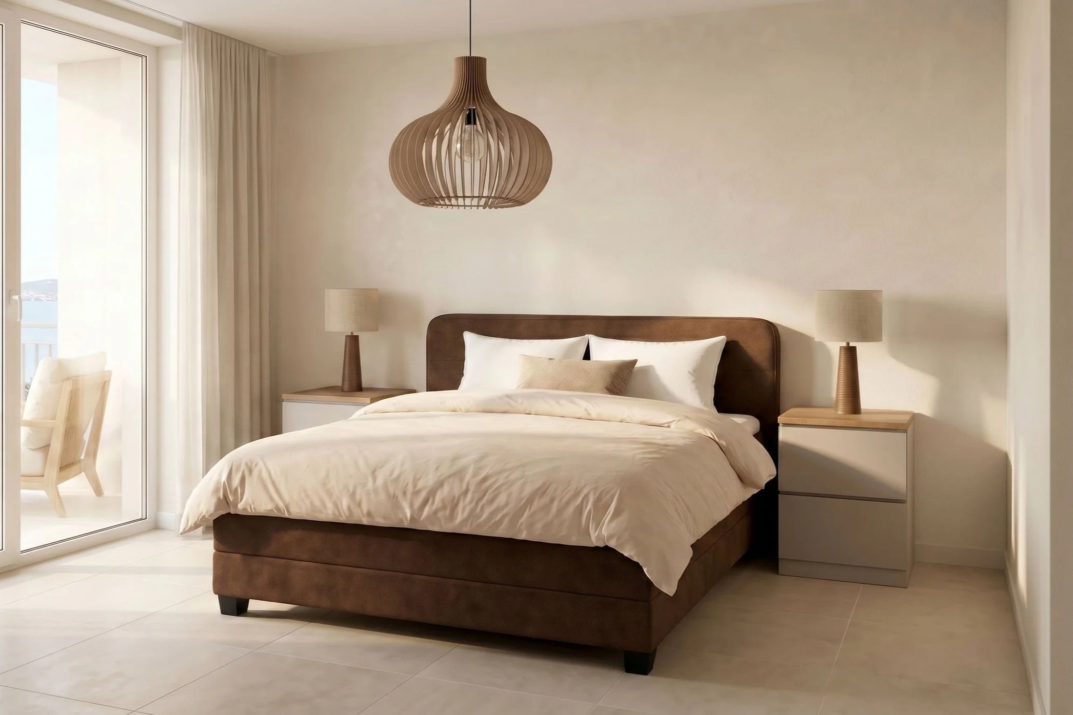 Een tweepersoons bed (160x200 cm) en twee keer een eenpersoons bed (90x200 cm) zitten standaard in meubelpakket Trendy. 
