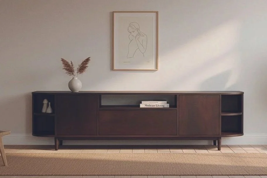 De japandi kasten serie: warm, modern, donkere houttinten. Per vakantiewoning wordt gekeken welke meubels geschikt zijn voor de ruimte.