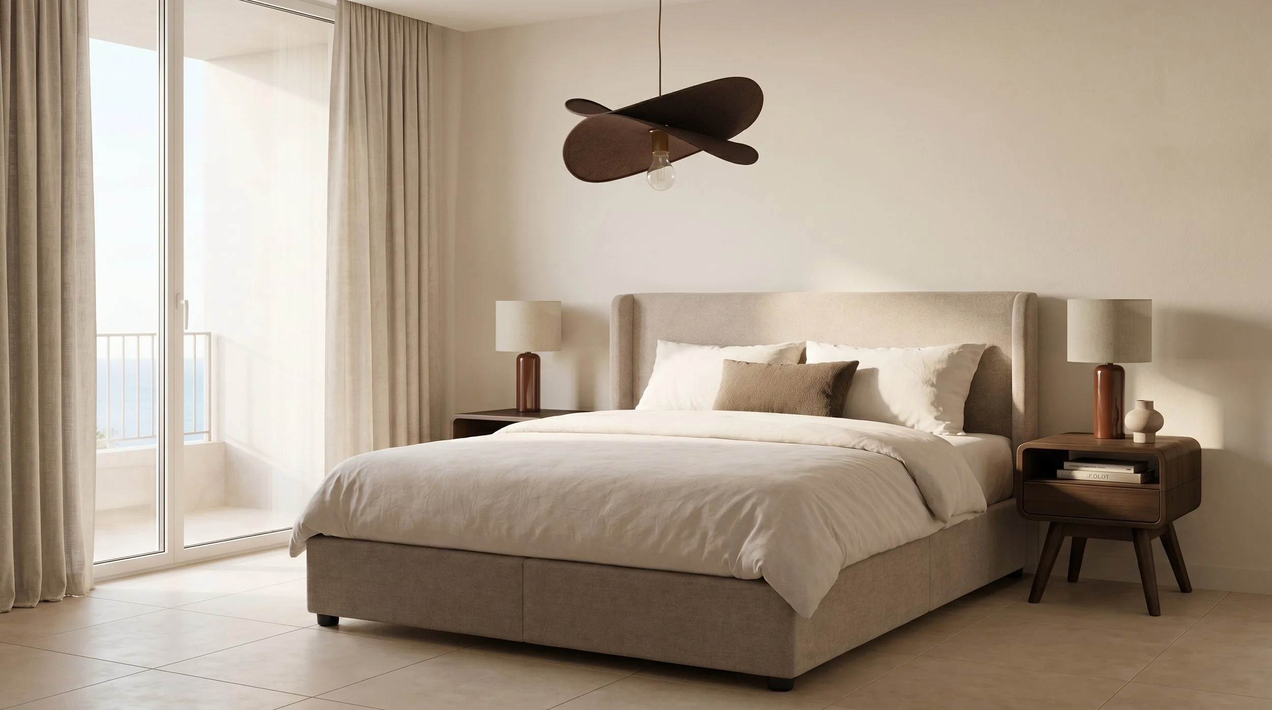 Een tweepersoons bed (160x200 cm) en twee keer een eenpersoons bed (90x200 cm) zitten standaard in het japandi meubelpakket. 