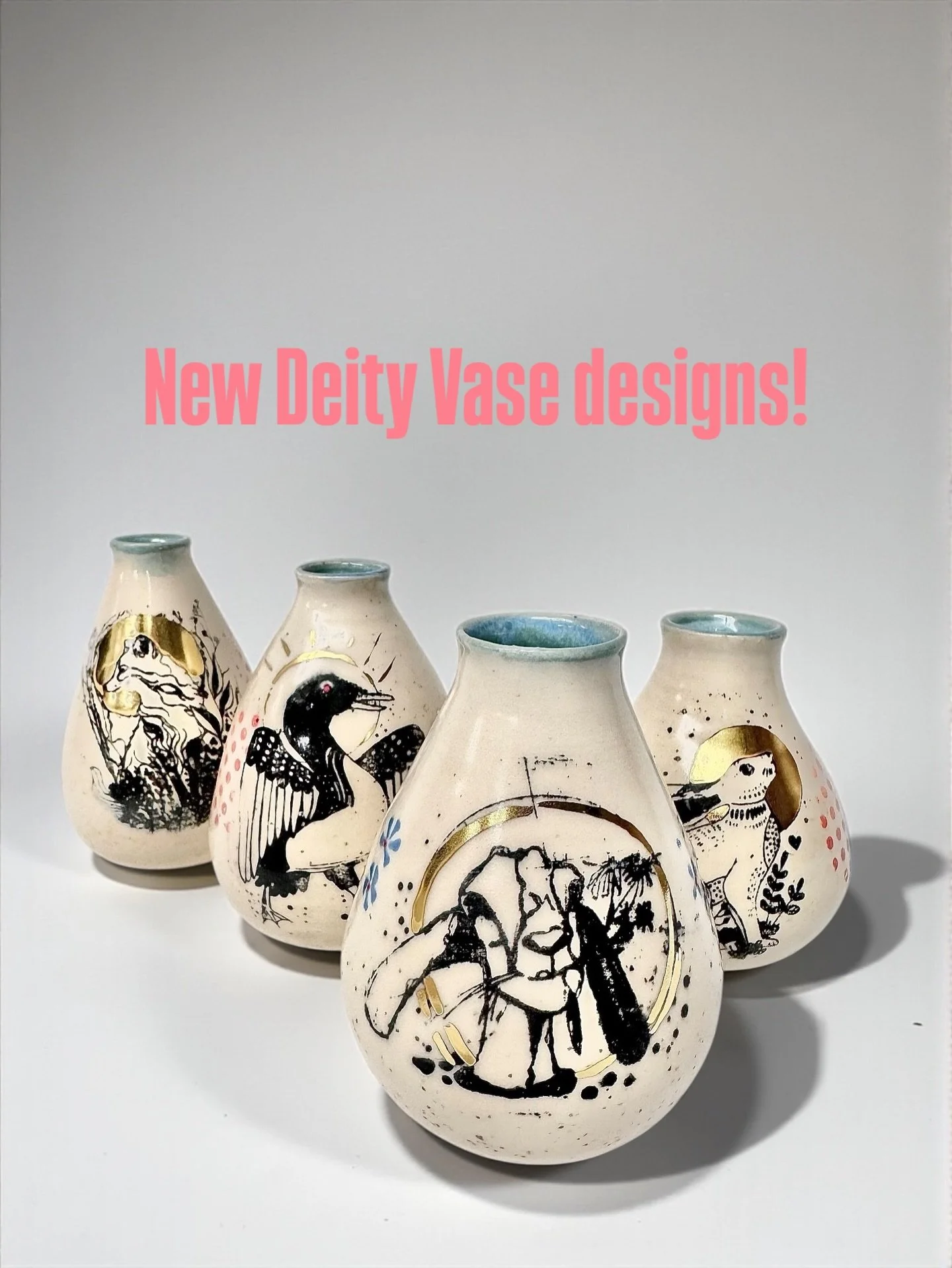 Here they are! Little loves ready to bring joy into these dark days. White stoneware with colored grog, original screenprint transfers with 22k gold luster accents. Available at @motherearthgardens just in time for Valentine's Day ❤️. 

@flecksandspe