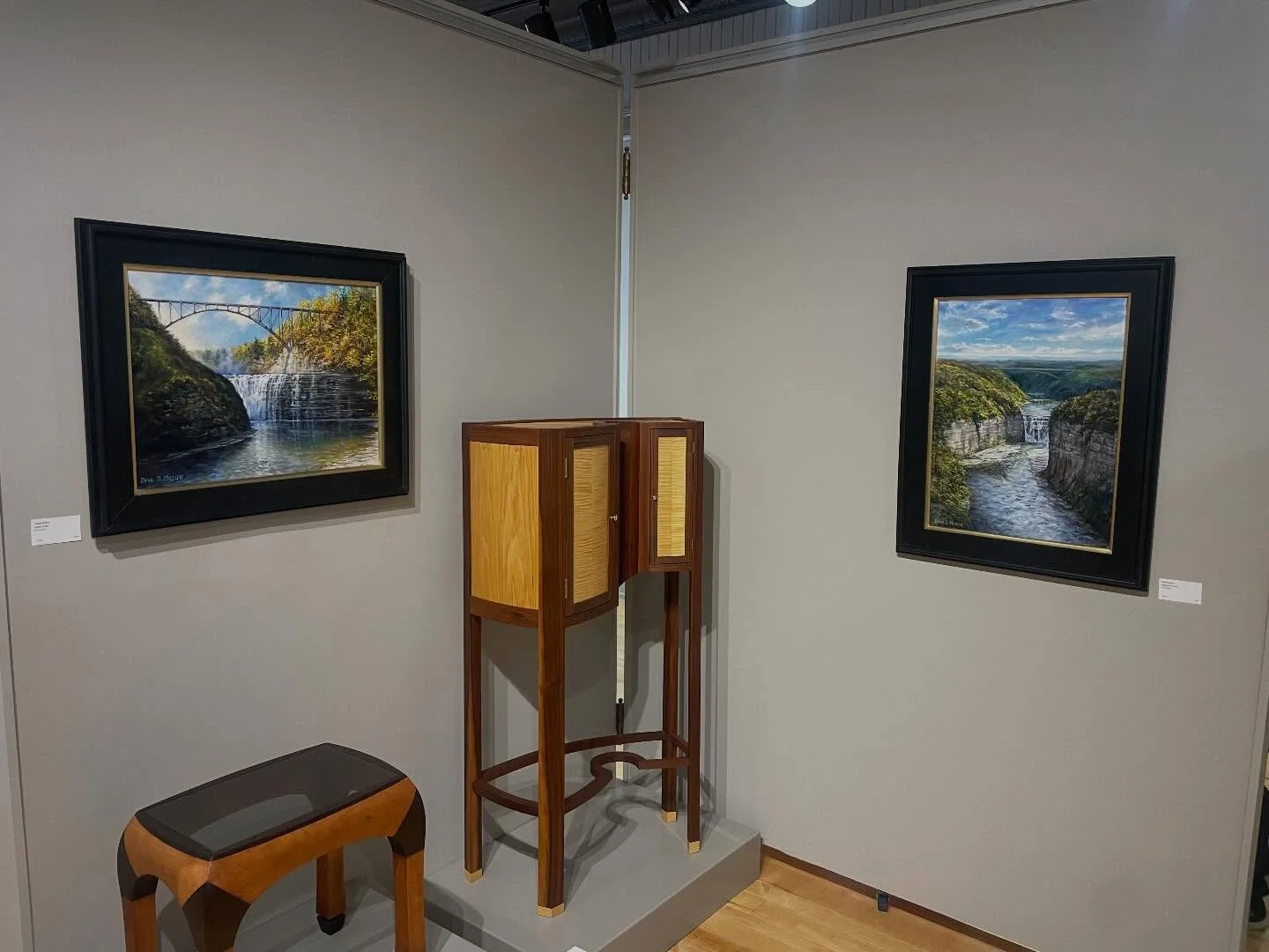 Art show opening this weekend at the Tri-County Arts Council @artscouncil, in Olean NY. My two landscape oil paintings are shown here as displayed in the show. Even in frigid weather they had a great turnout. #letchworthstatepark #landscapeoilpaintin