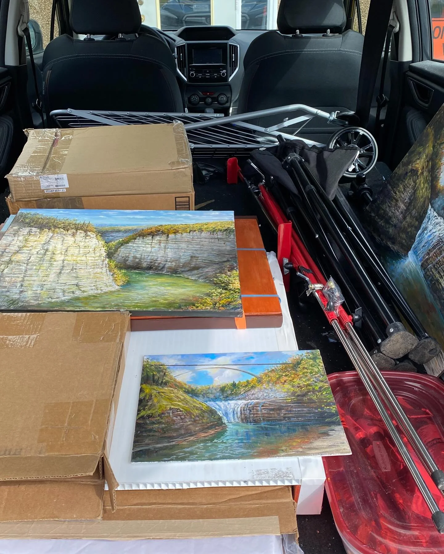 Car all packed for a day to Letchworth St Park hopefully will be sunny and not to windy. Have a lot of new equipment to test out. I&rsquo;m bringing paintings started there to check highlights, tone etc. Also like just getting everything together - a