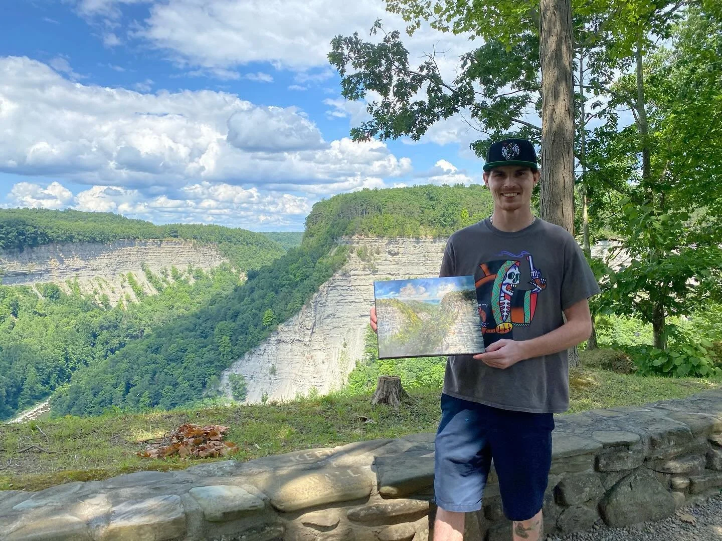 Chandler is the new owner of this Plein air oil painting done prior to a larger painting of Archery Field, Letchworth St Park, NY.