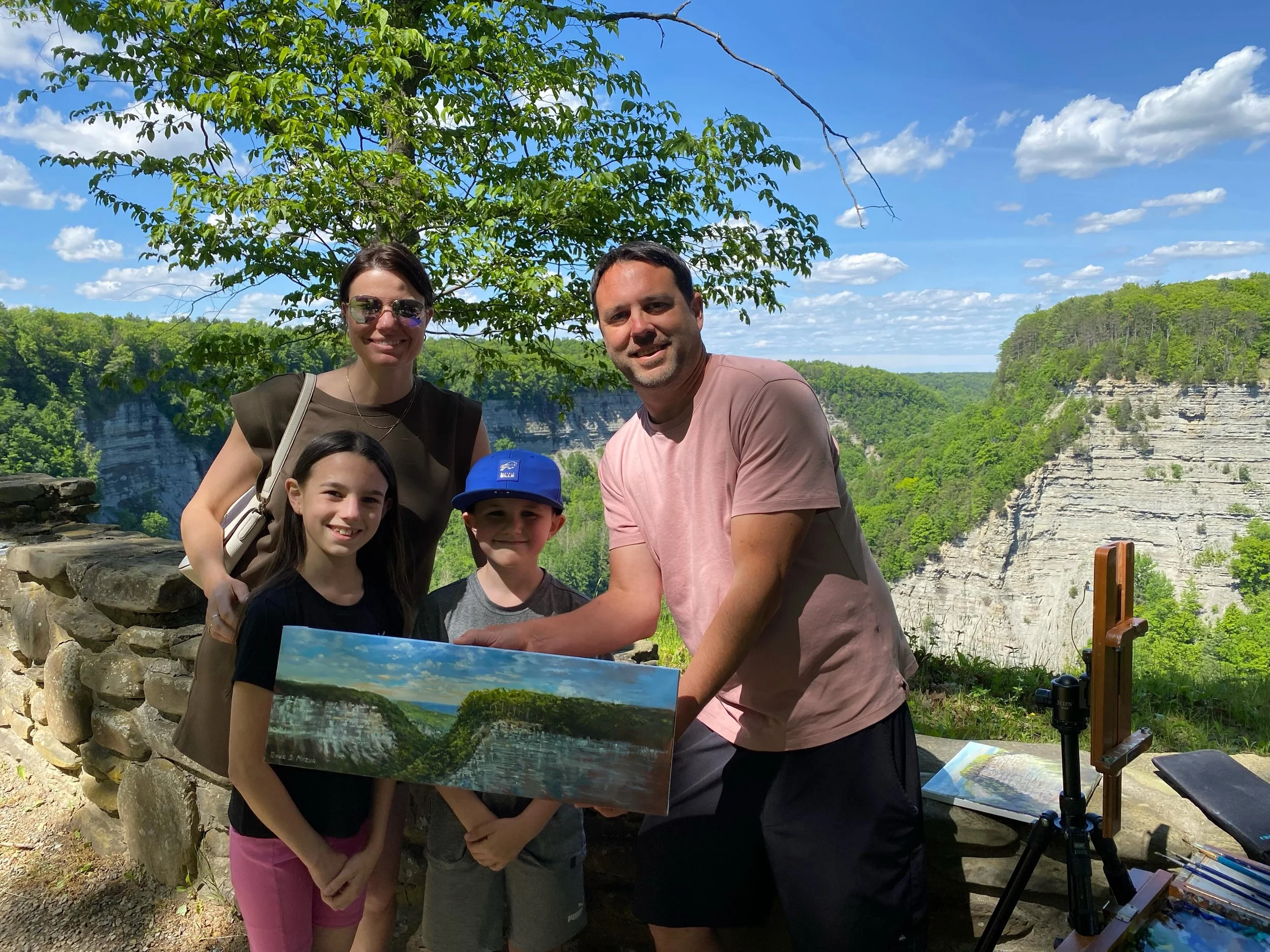 Alison, Greg, and kids, stopped to talk with me about my painting. Honestly the most difficult way to paint is Plein air (outdoors), but it also can be the most enjoyable because of the interaction between the artist and the viewers. And many times t