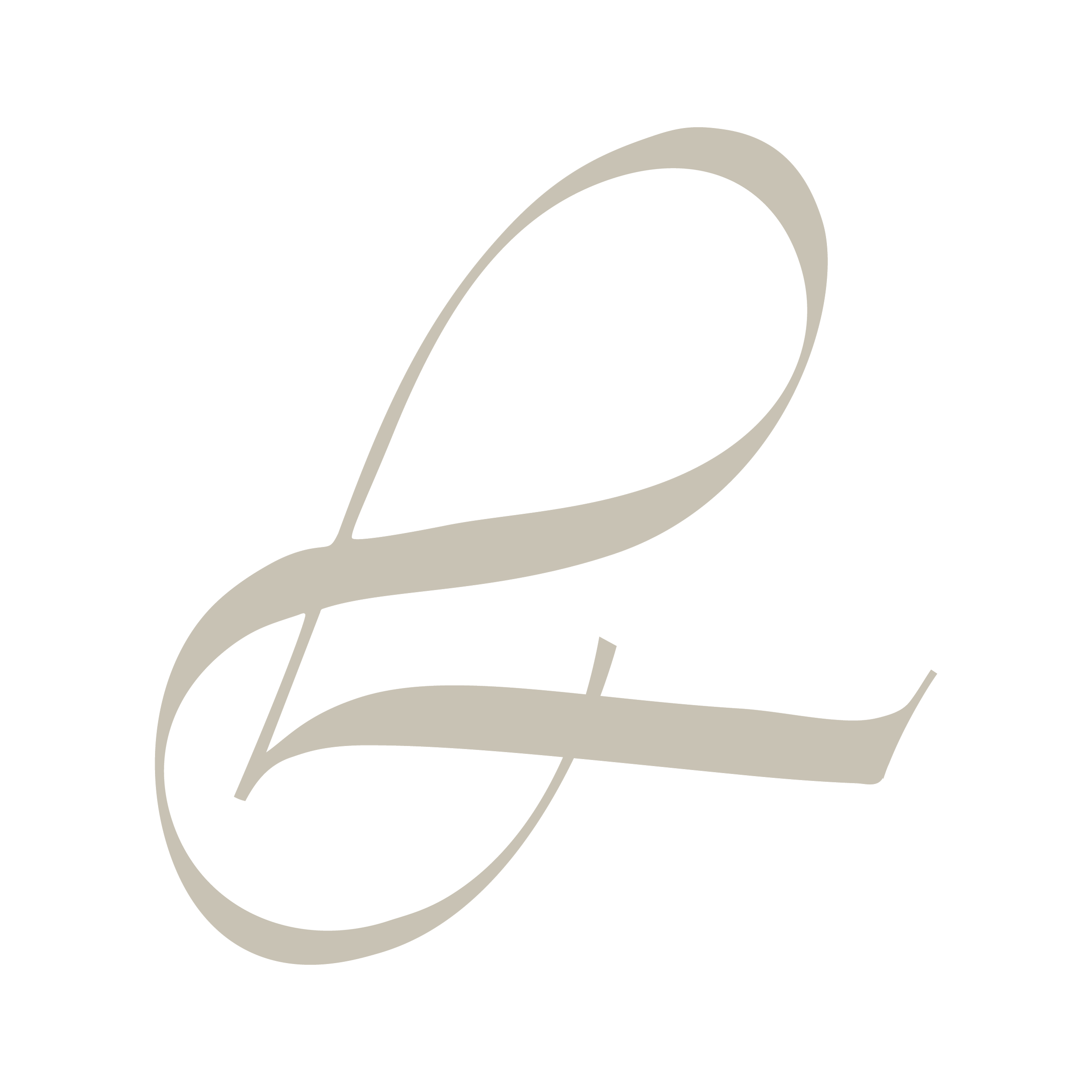 Stylized letter L with a musical note design in beige on a black background.