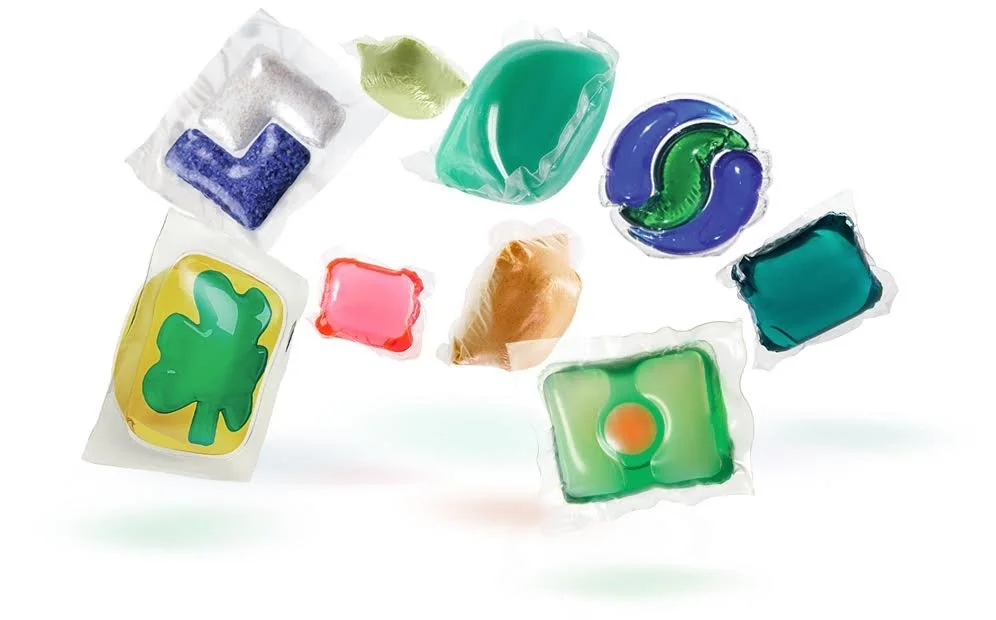 Three-chamber water-soluble laundry pods produced on Hydropac® packaging equipment