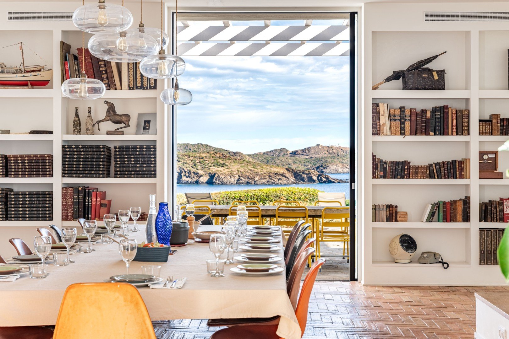 luxury house cadaqués dining room with sea view