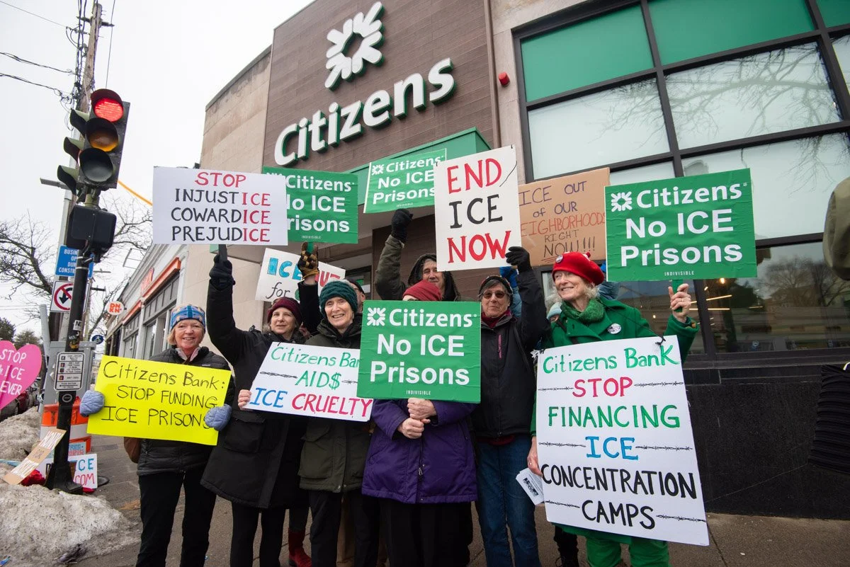 Group of Watertown residents in an anti ICE stand out