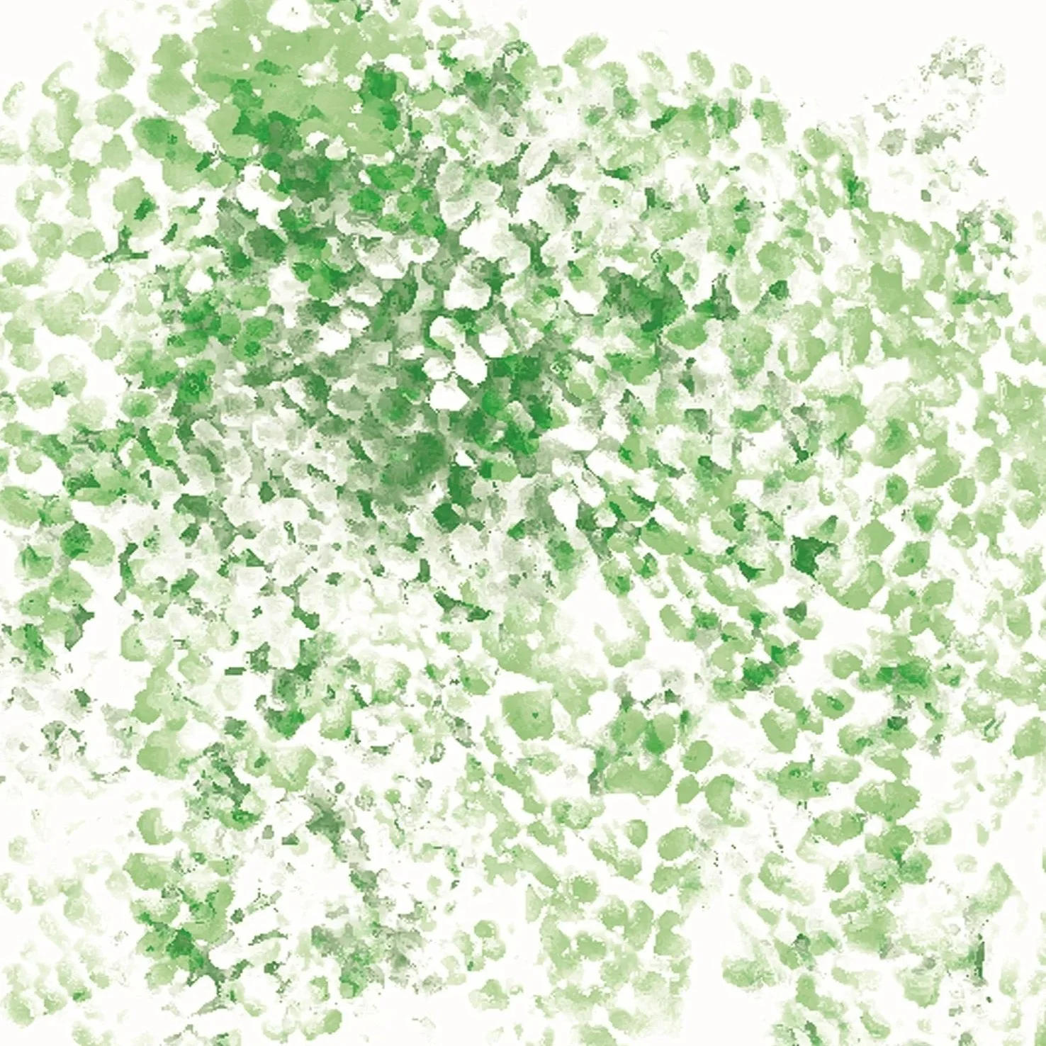 Grüner Farbklecks, mosaikartiges Muster mit unterschiedlichen grünen Schattierungen auf weißem Hintergrund.