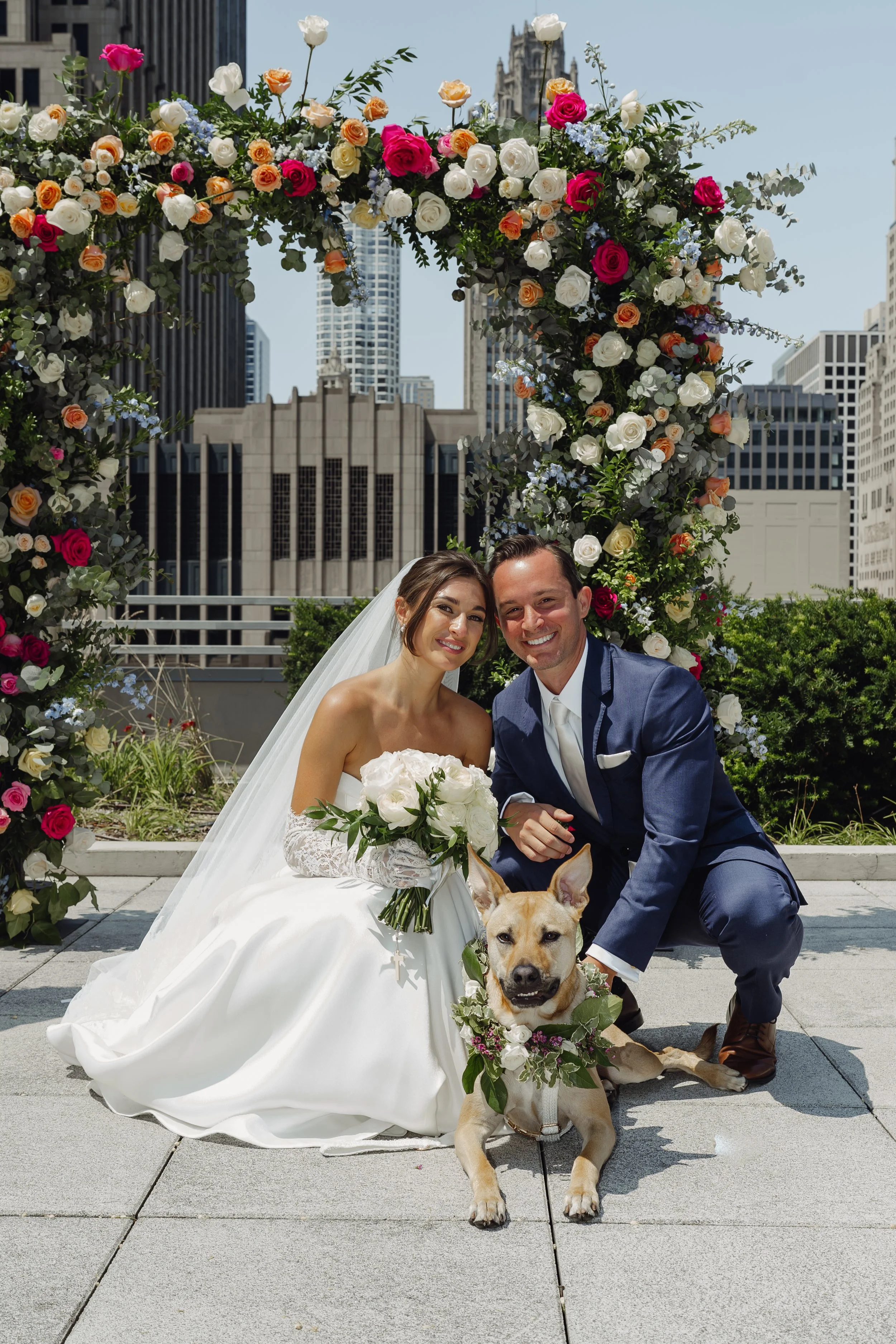 Couple with their dog enjoying wedding ceremony in Chicago