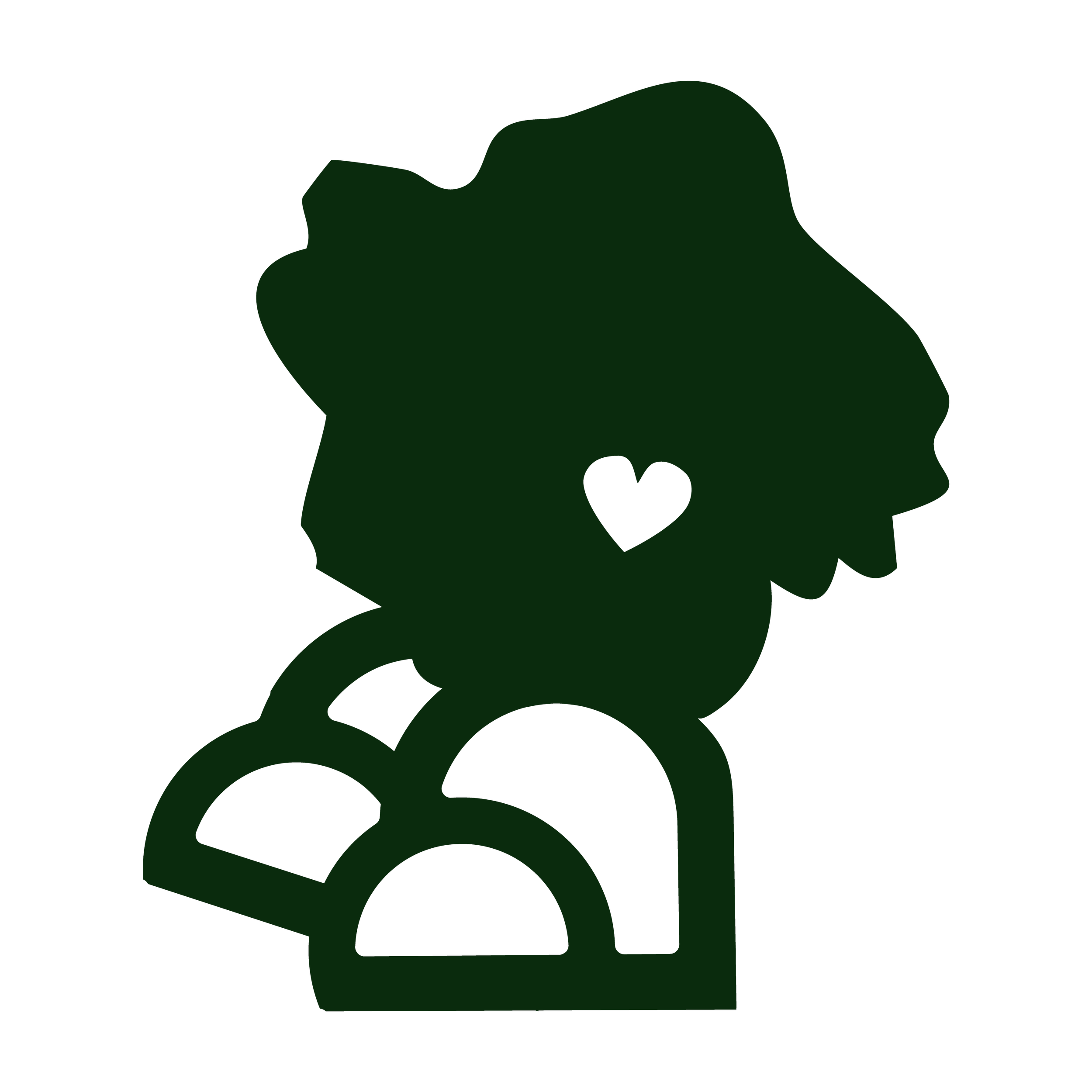 Silhouette of a woman's profile with a heart shape in the hair.